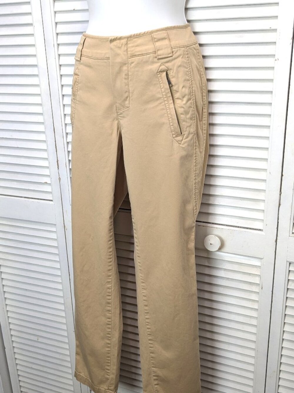Coldwater Creek City Fit Tan Pants Tapered Leg Sz 8 Zip Pockets Mid Rise Casual